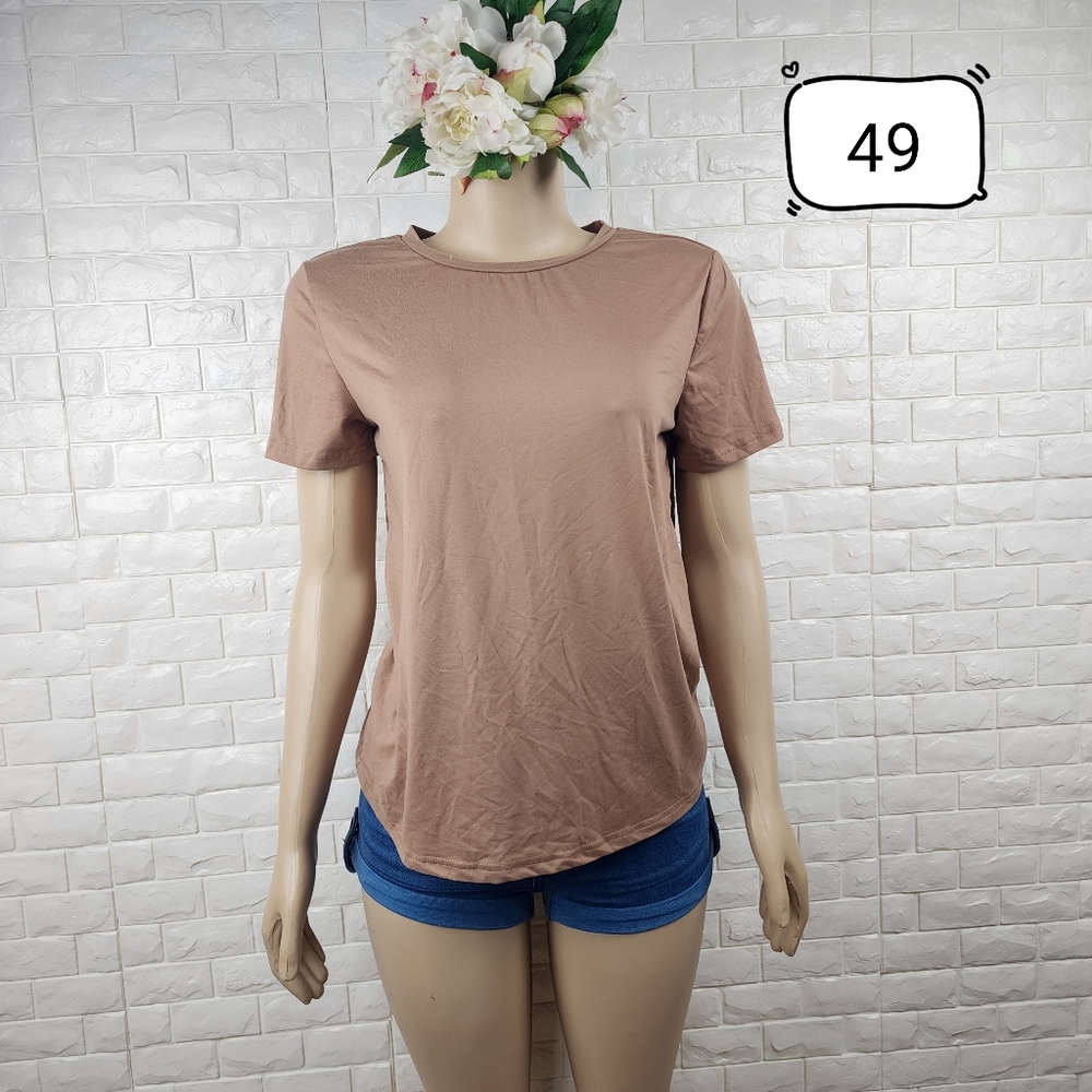 SHEIN Medium Light Brown Tee – Casual Everyday Basic T-Shirt Top